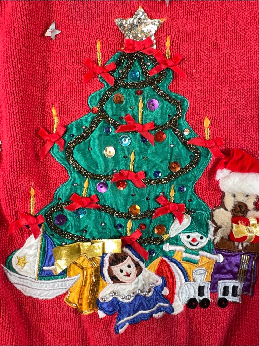 Vintage Joule Energy Christmas Sweater Red Embellished Applique Sequin Retro 80s